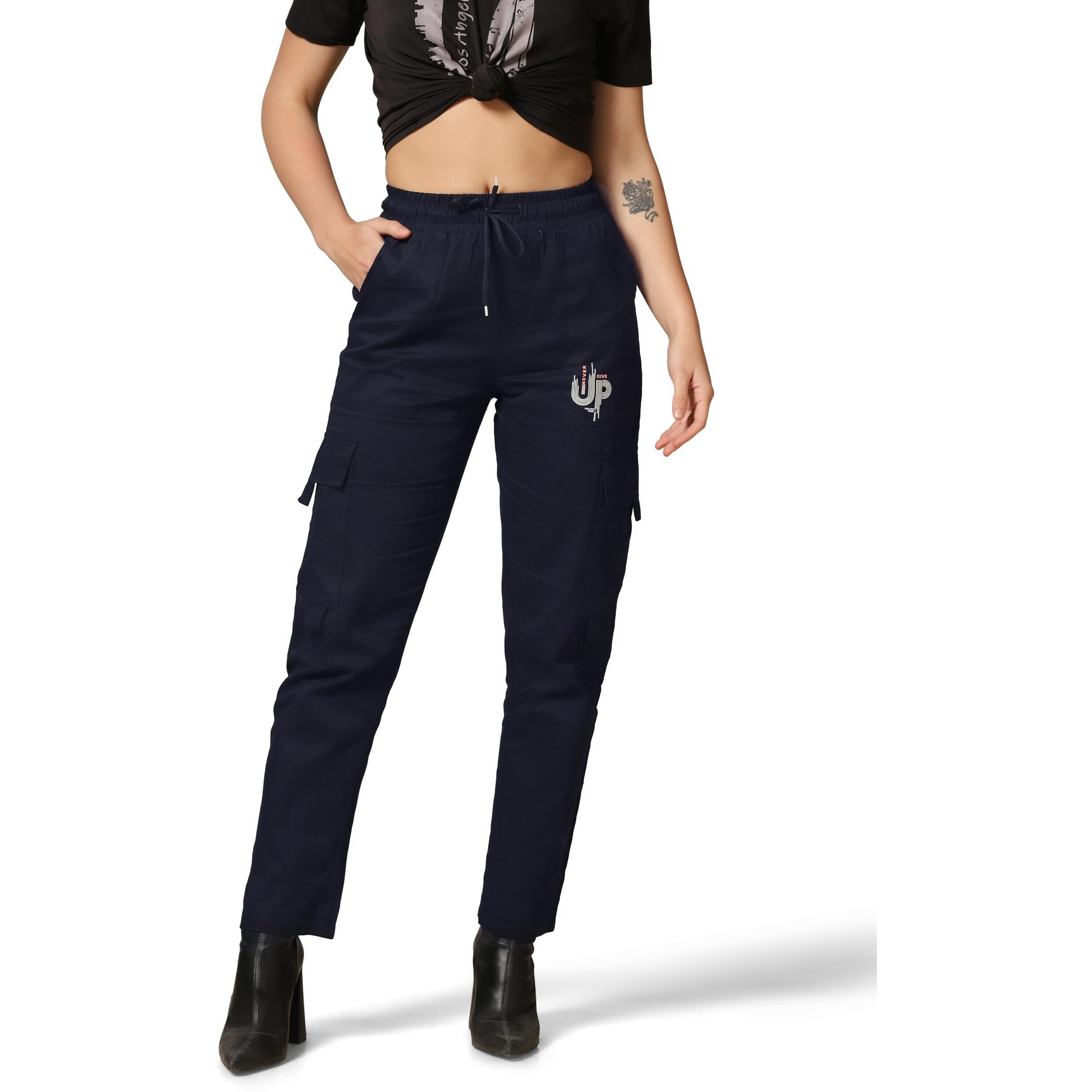 Toplot Cotton Multi-Pocket Cargo Pant For Women (Women-Up-Cargo-5178-Navy-36) Blue