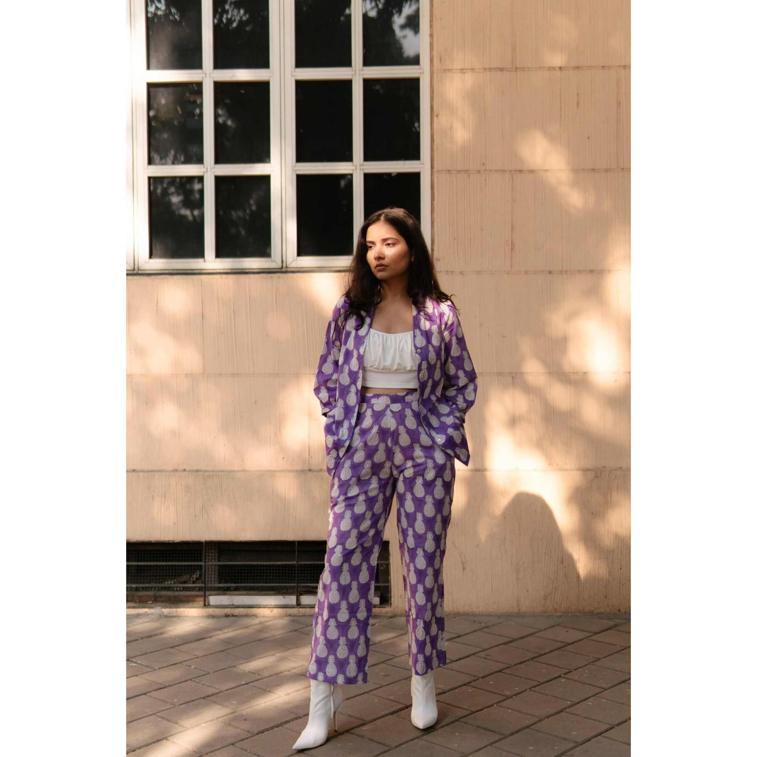 Gosriki Women's Chanderi Cotton Short Length Printed Co-Ord Set (Cst Purple Co-Ord-Nkl-Gs_M_Purple_Medium)