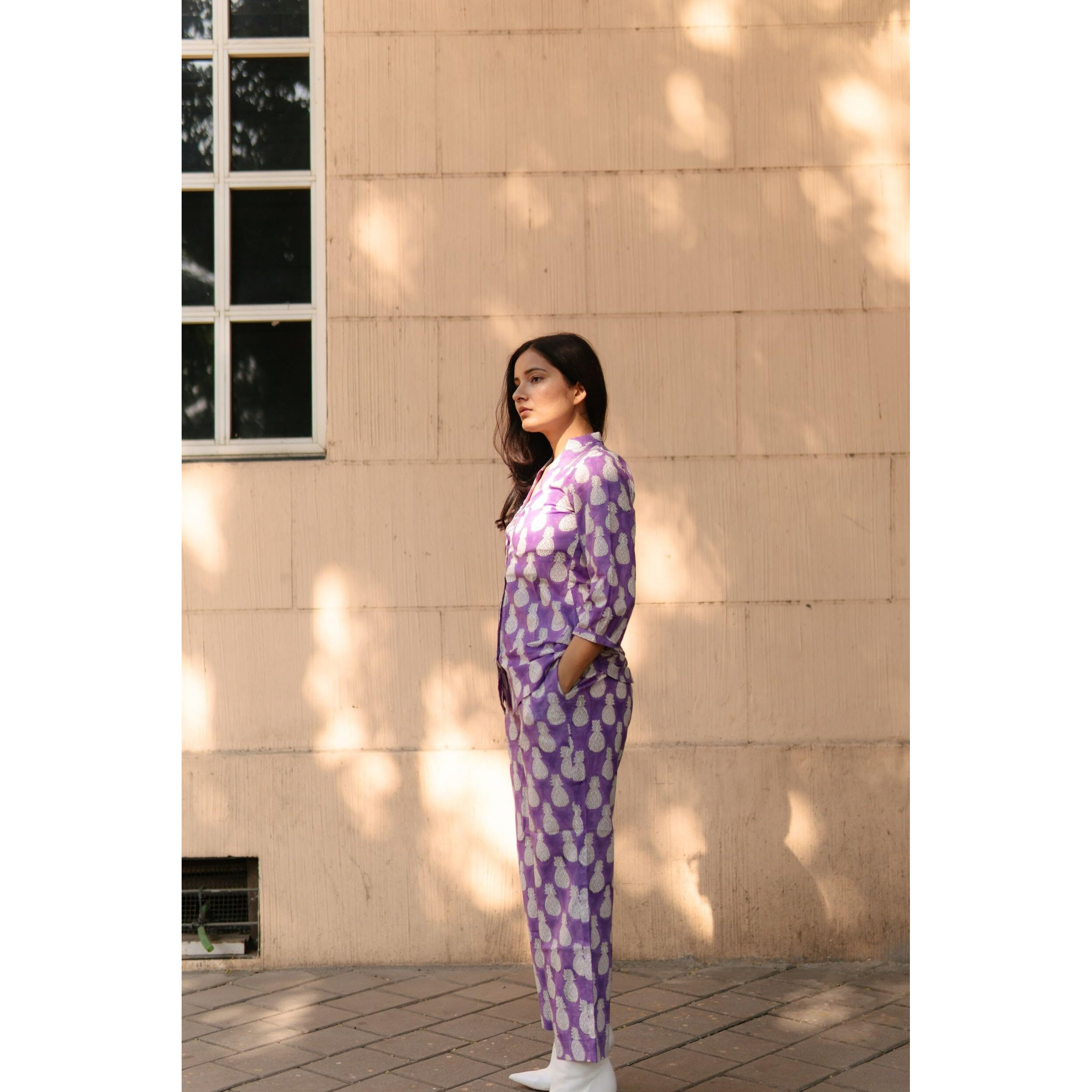 Gosriki Women's Chanderi Cotton Short Length Printed Co-Ord Set (Cst Purple Co-Ord-Nkl-Gs_M_Purple_Medium)