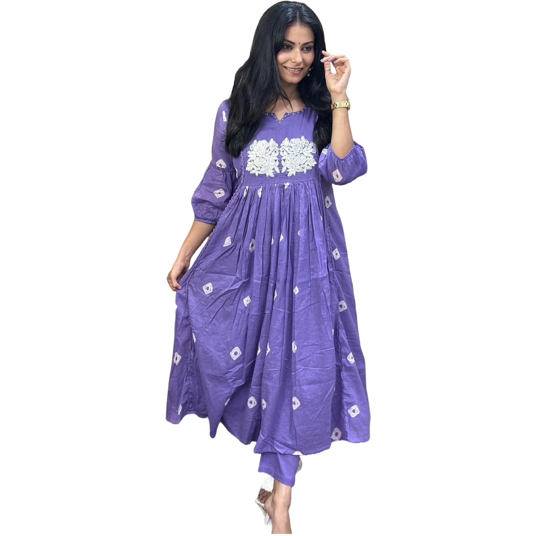 Gosriki Women's Rayon Blend Anarkali Printed Kurta With Pant (Anveshi Purple-Vks01-Gs_M_Purple_Medium)