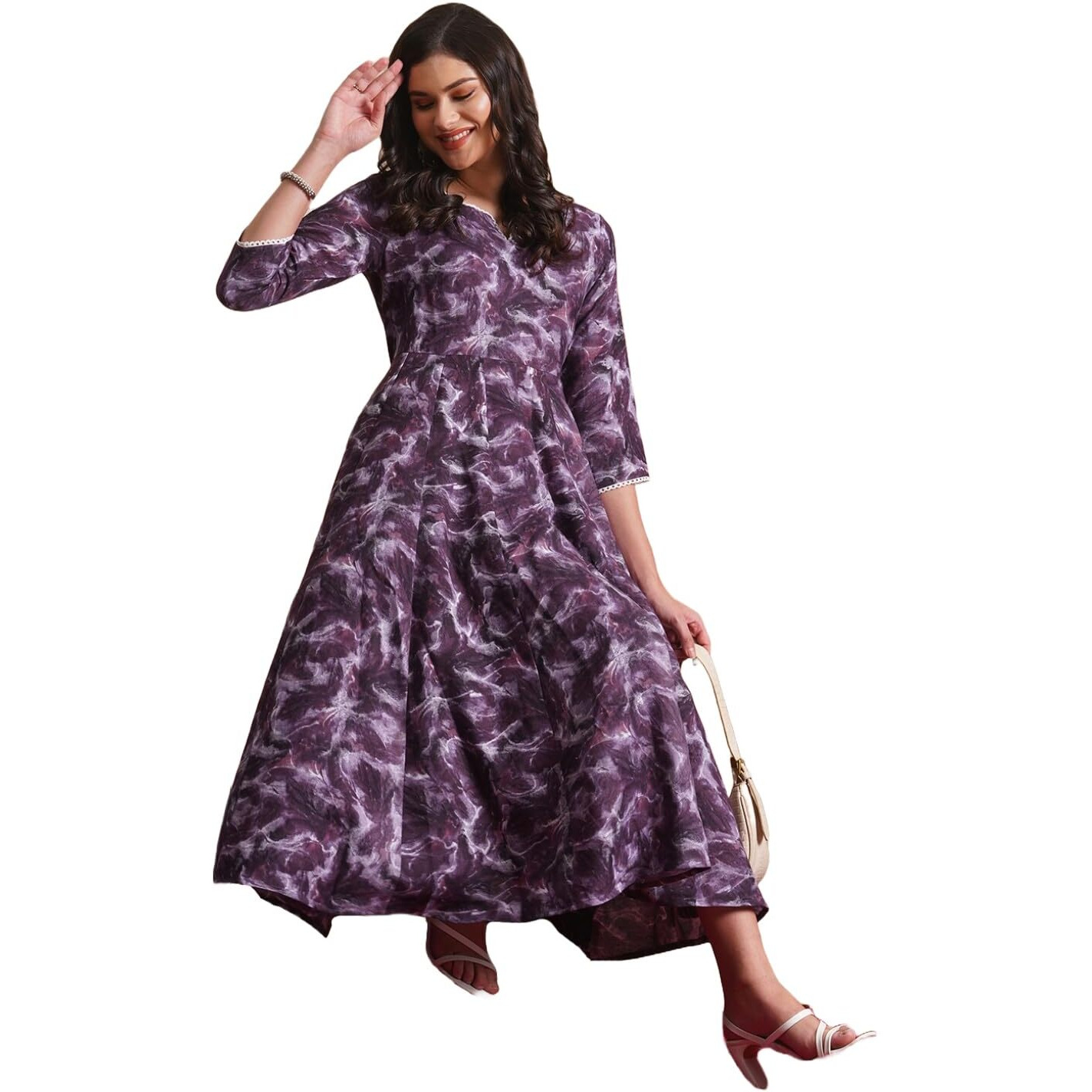 Gosriki Women's Rayon Blend Anarkali Printed Kurta With Pant (Sipradh Purple-Vks01-Gs_S_Purple_Small)