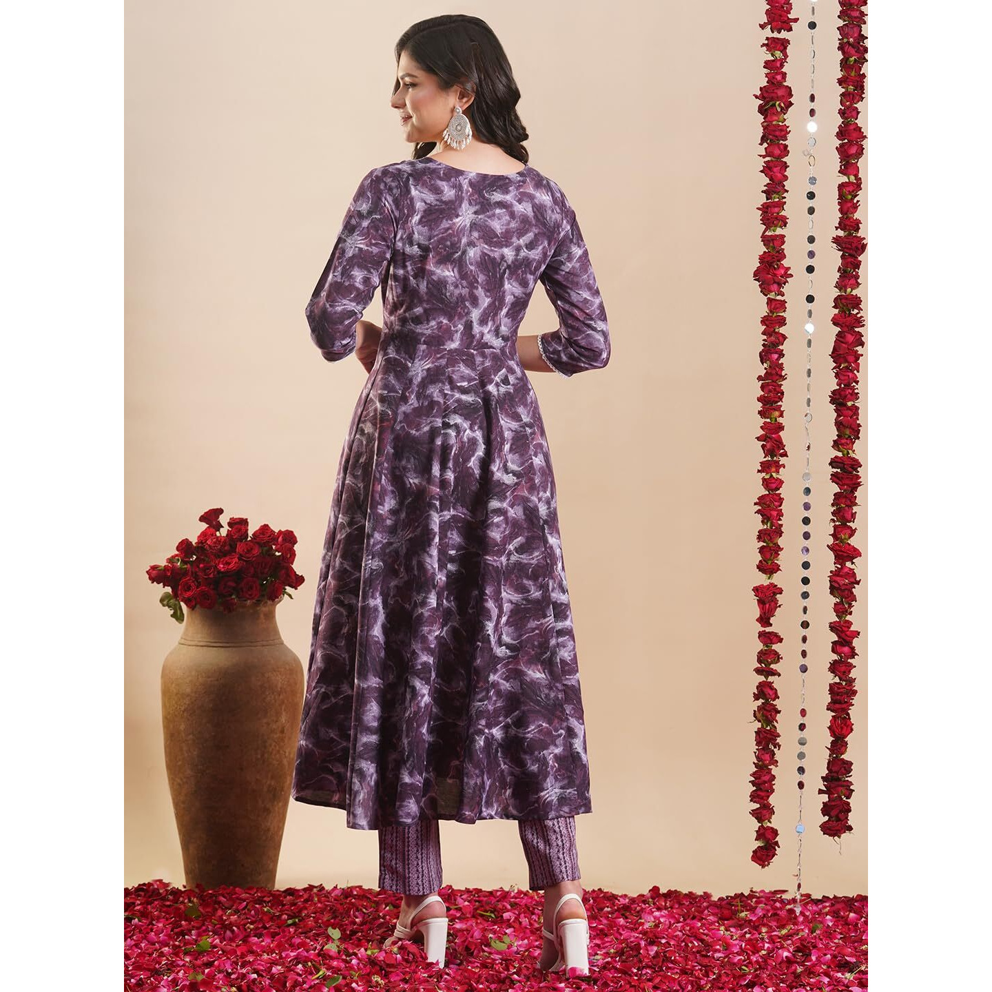 Gosriki Women's Rayon Blend Anarkali Printed Kurta With Pant (Sipradh Purple-Vks01-Gs_S_Purple_Small)