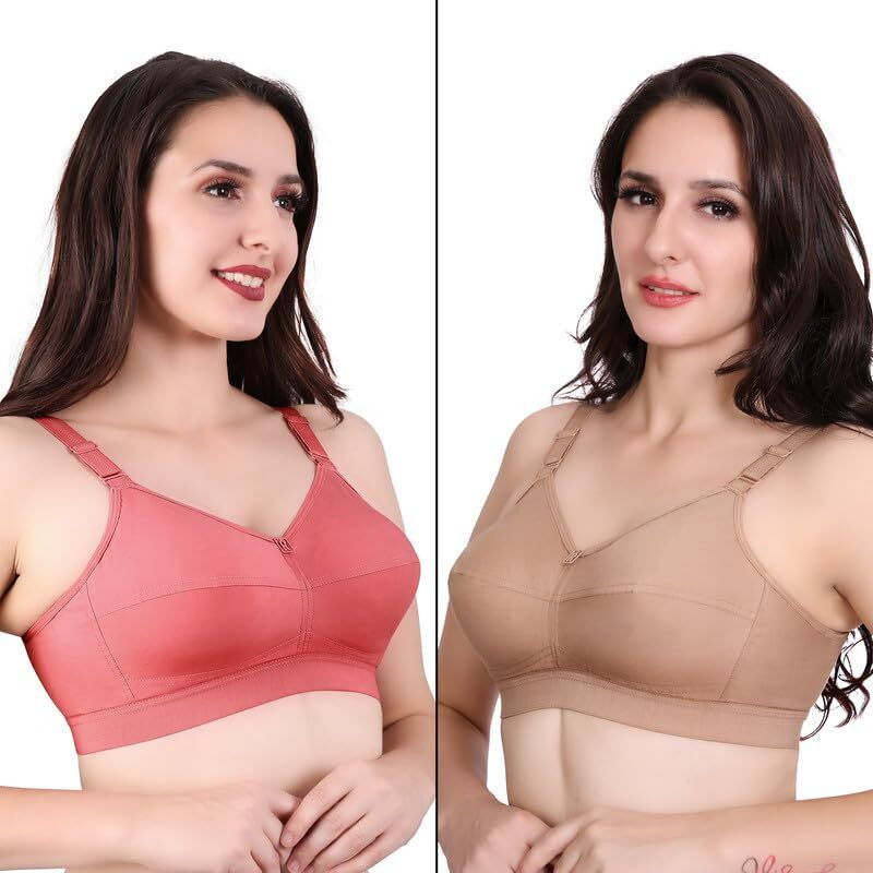 Trylo Riza Cottonfit Bra Combo Pack Coral & Nude 36 D - Cup - Pack Of-2