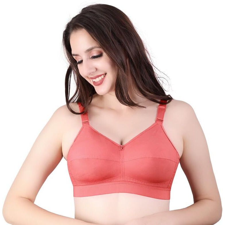 Trylo Riza Cottonfit Bra Combo Pack Coral & Nude 36 D - Cup - Pack Of-2