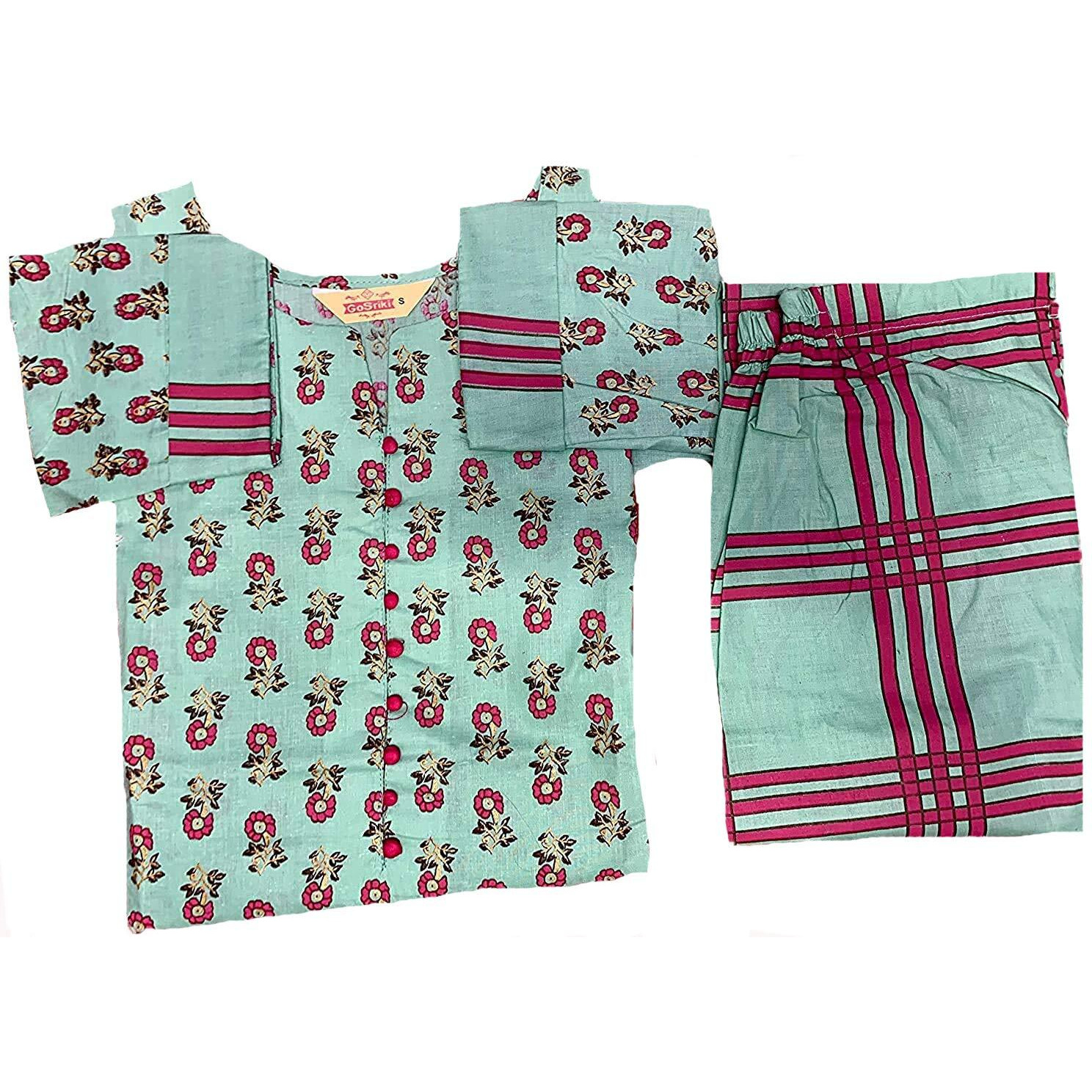 Gosriki Women's Green & Pink Floral Printed Kurta With Trousers