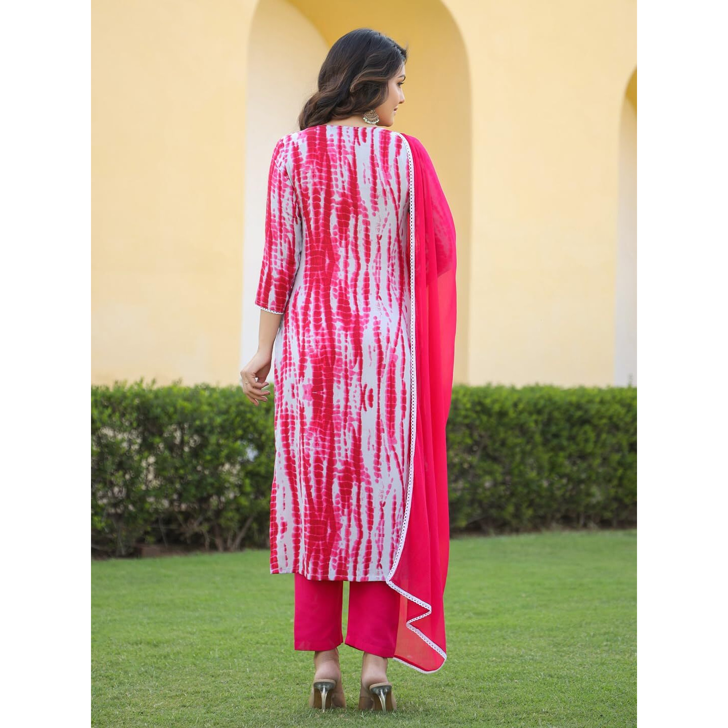 Gosriki Women's Rayon Blend Printed Straight Kurta With Pant & Dupatta (Kirkatu Pink-Gs_M_Pink_Medium)