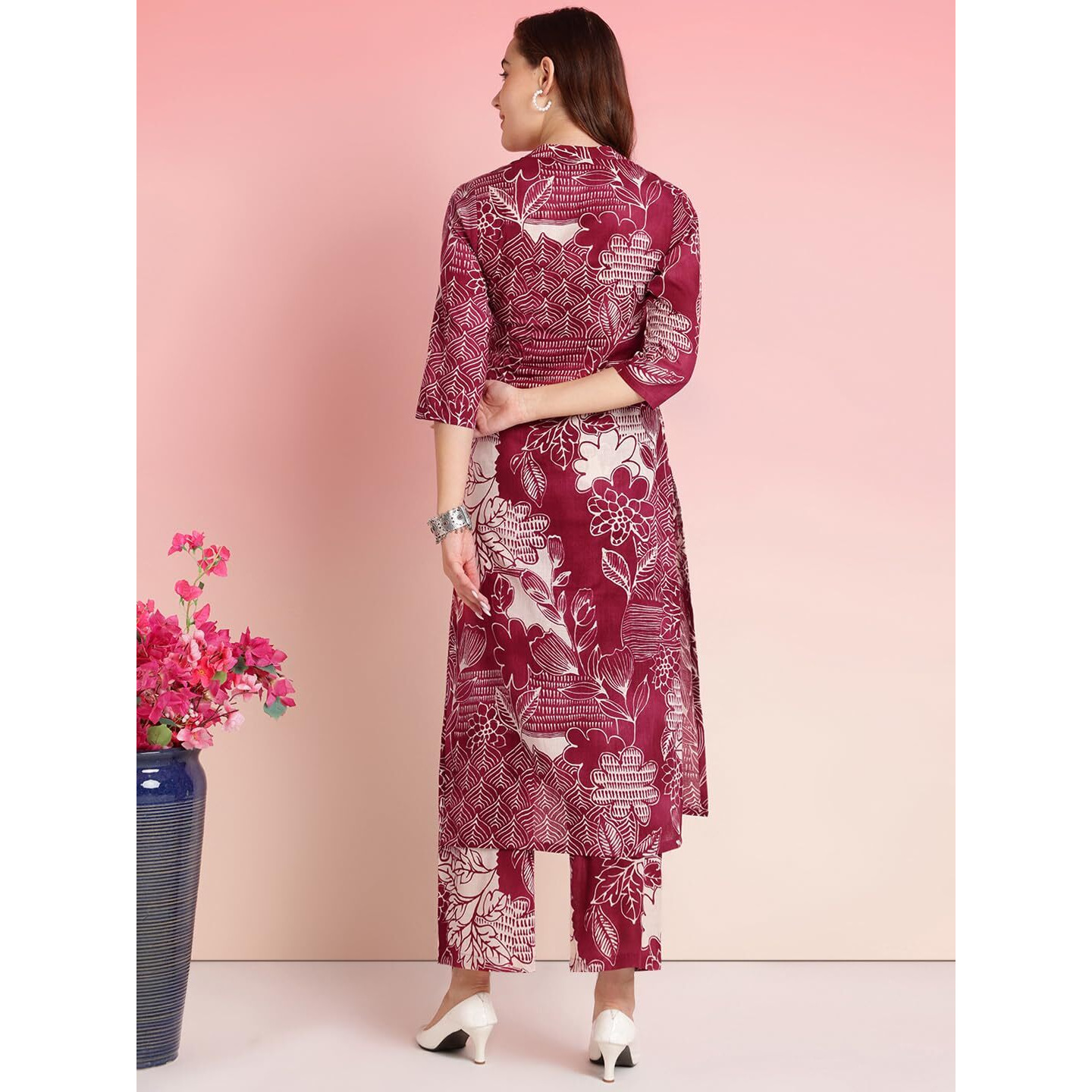 Gosriki Women's Rayon Blend Straight Printed Kurta With Pant (Tomsk Maroon-Vks01-Gs_S_Maroon_Small)