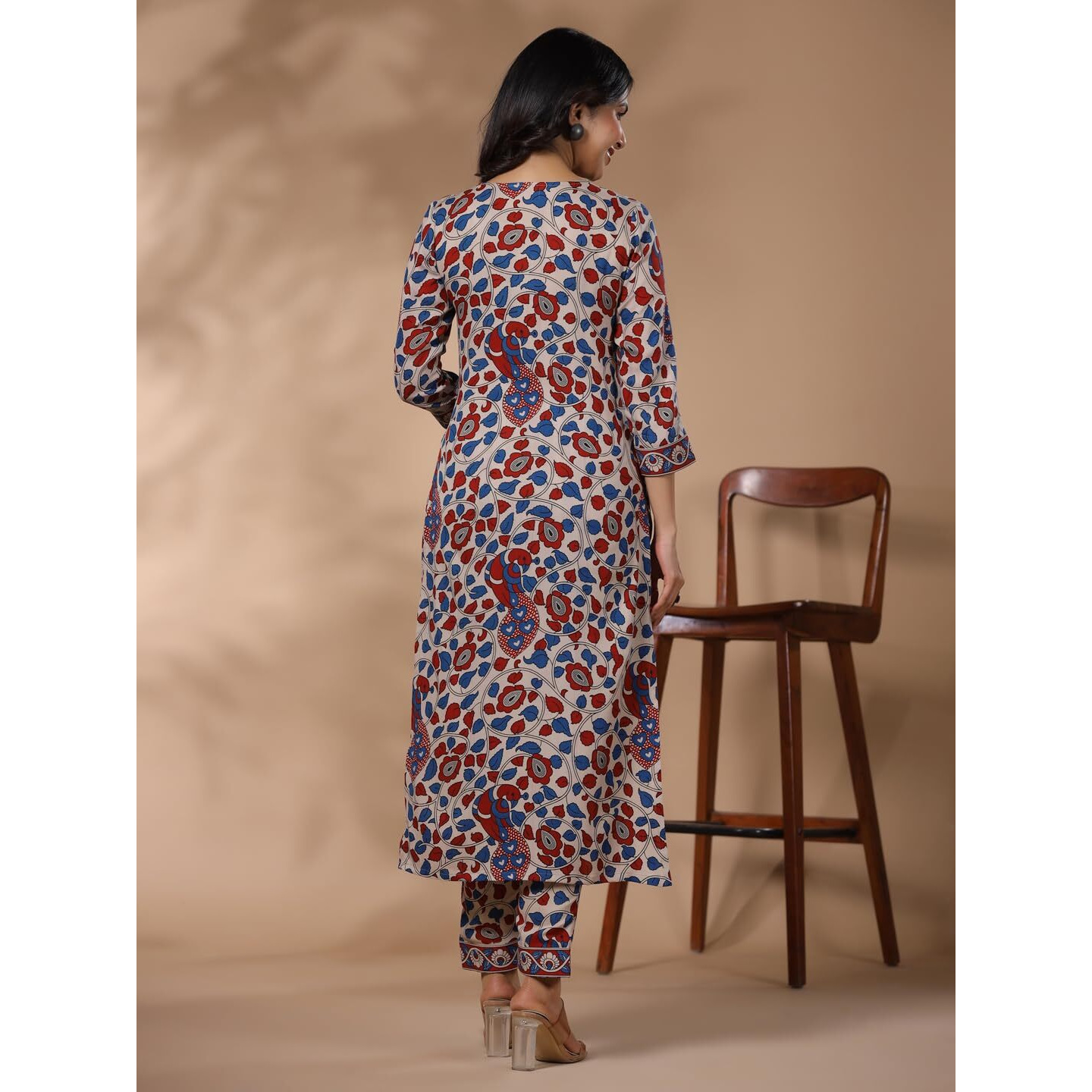 Gosriki Women's Rayon Blend Straight Printed Kurta With Pant (Nakari Cream-Nws-Gs_Xl_Cream_X-Large)