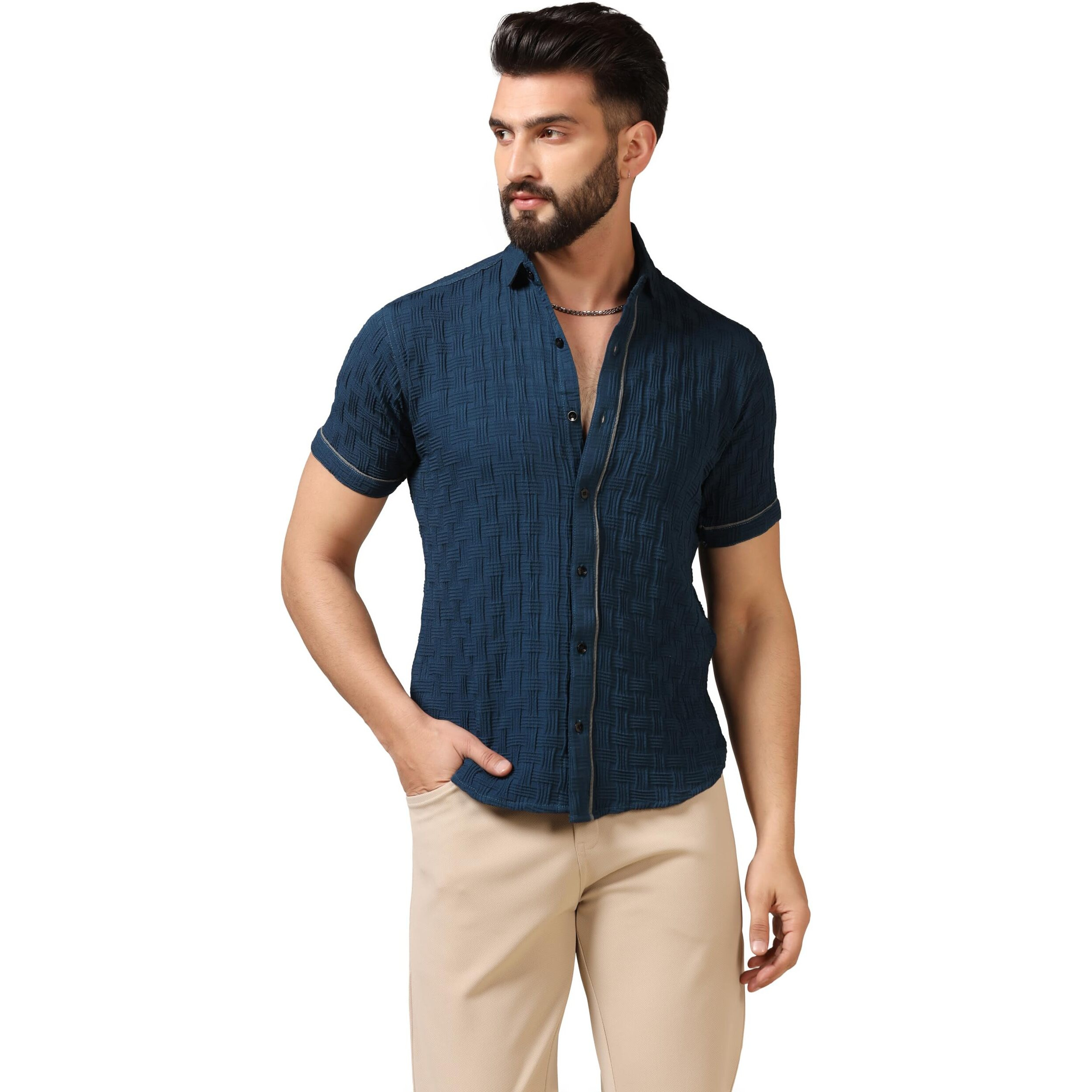 Toplot Men's Regular Fit Casual Shirt (Chatai-Shirt-5174-Teal-S) Turquoise