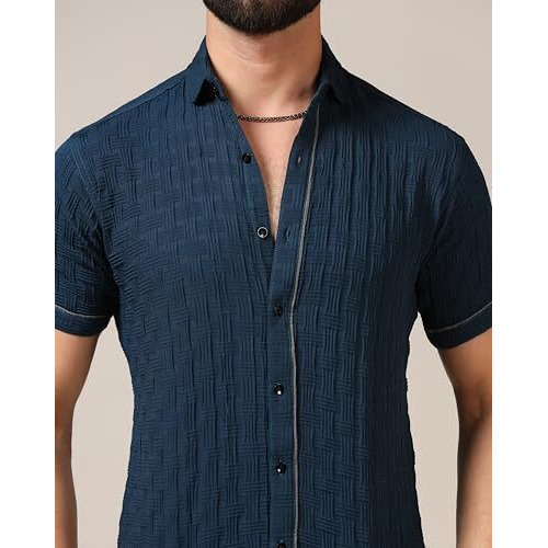 Toplot Men's Regular Fit Casual Shirt (Chatai-Shirt-5174-Teal-S) Turquoise