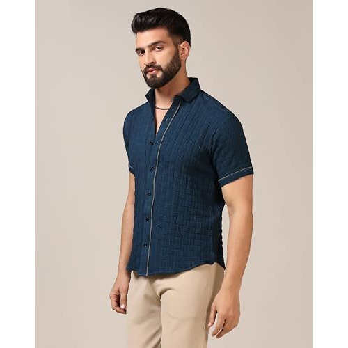 Toplot Men's Regular Fit Casual Shirt (Chatai-Shirt-5174-Teal-S) Turquoise