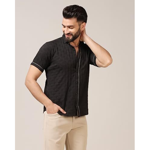 Toplot Men's Regular Fit Casual Shirt (Chatai-Shirt-5174-Black-M)