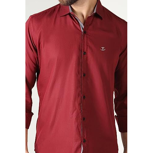 Toplot Men's Solid Slim Fit Cotton Blend Casual Shirt With Spread Collar & Full Sleeves (Plain-Shirt-5112-Maroon-L)