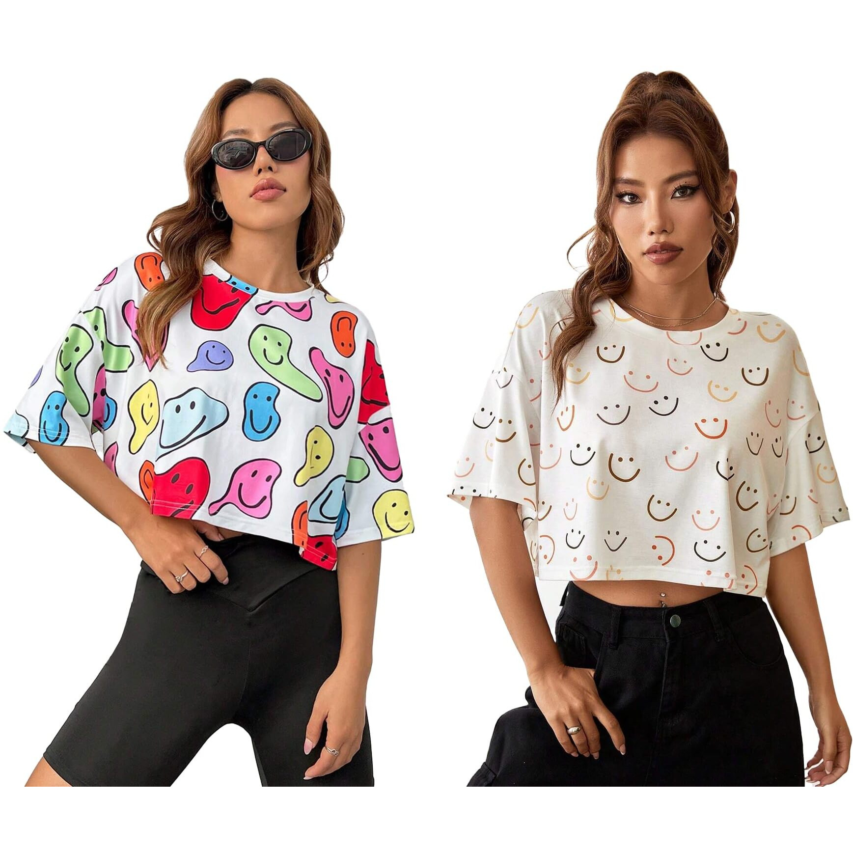 Toplot Women's Casual Printed Crop Top With Half Sleeve Pack Of 2 (Combo-5098-Mlt-Sml-Xs)