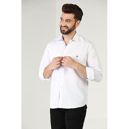 Toplot Men's Solid Slim Fit Cotton Blend Casual Shirt With Spread Collar & Full Sleeves (Plain-Shirt-5112-White-Xxl)