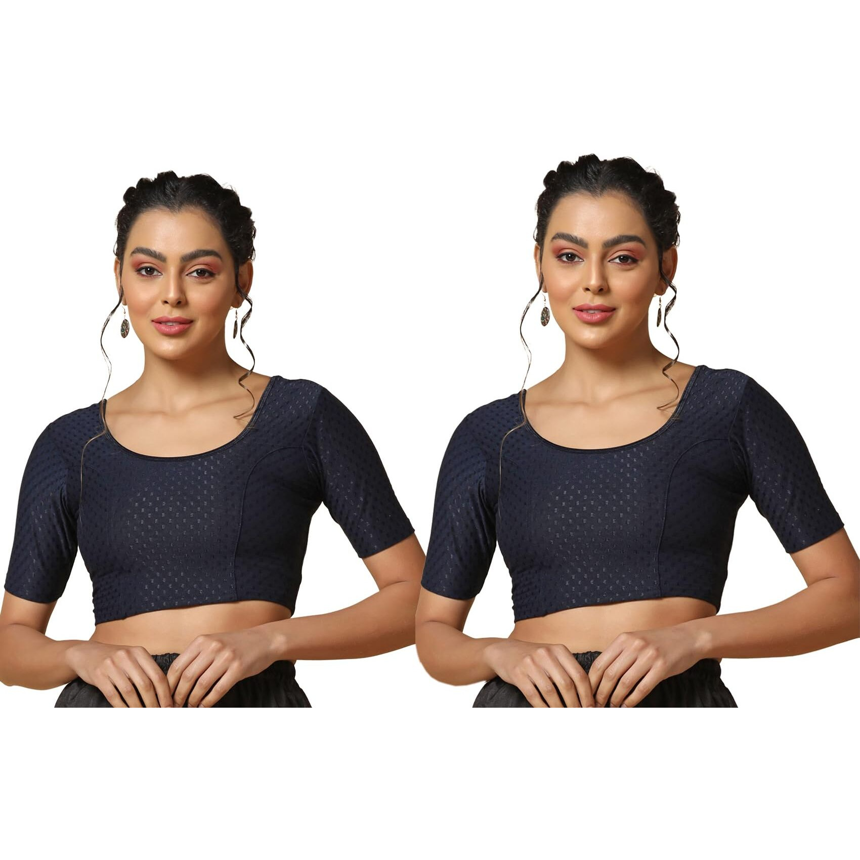 Toplot Cotton Blend Lycra Stretchable Readymade Blouses Pack Of 2 (Combo-5058-Nvy-Nvy-34)