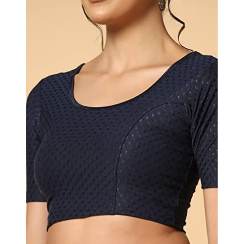 Toplot Cotton Blend Lycra Stretchable Readymade Blouses Pack Of 2 (Combo-5058-Nvy-Nvy-34)