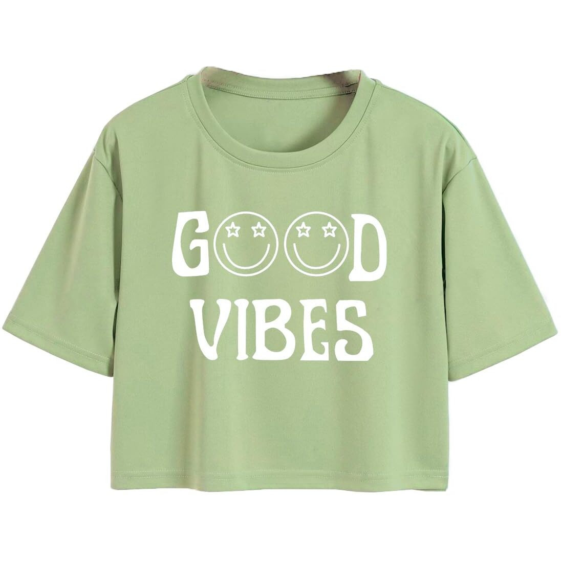 Toplot Text Printed Round Neck Crop Top For Women (Vibes-Crop-Top-5202-Pista-Xs)