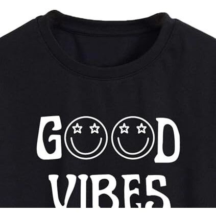 Toplot Text Printed Round Neck Crop Top For Women (Vibes-Crop-Top-5202-Black-Xs)