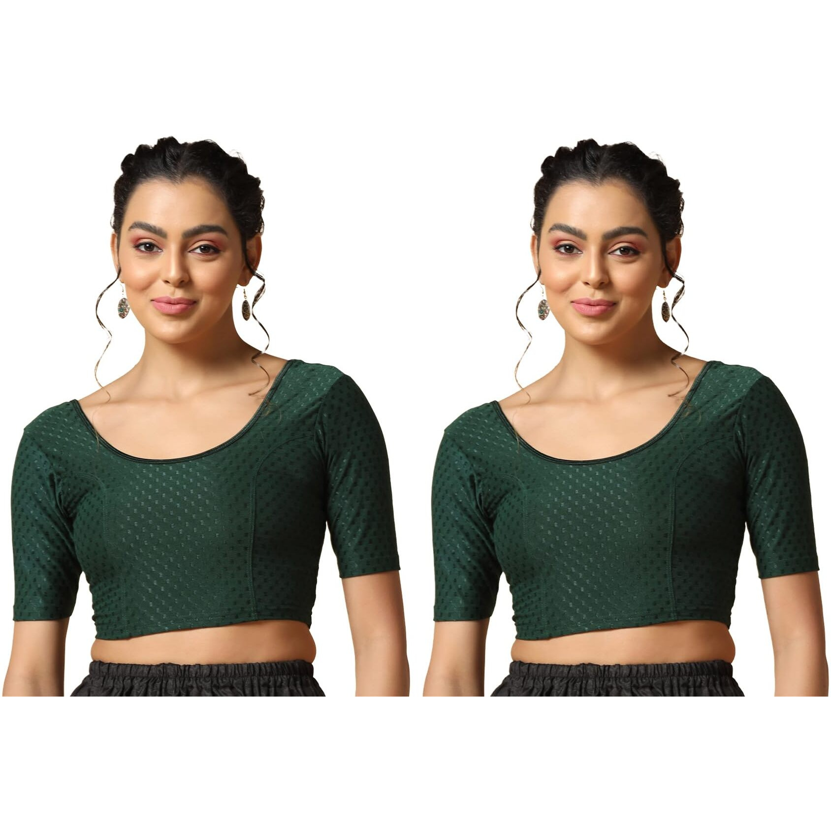 Toplot Cotton Blend Lycra Stretchable Readymade Blouses Pack Of 2 (Combo-5058-Gre-Gre-28) Green-Green