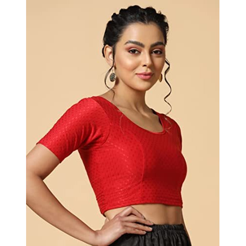 Toplot Cotton Blend Lycra Stretchable Readymade Blouses Pack Of 2 (Combo-5058-Mrn-Red-40)
