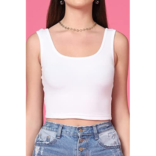 Toplot Women's Combo Solid Ribbed Scoop Neck Sleeveless Slim Fit Tank Top Pack Of 2 (Combo-5069-Wht-Prl-M)
