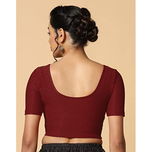 Toplot Cotton Blend Lycra Stretchable Round Neck Blouses For Women Readymade (Blouse-5058-Maroon-30)