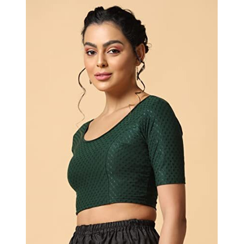 Toplot Cotton Blend Lycra Stretchable Round Neck Blouses For Women Readymade (Blouse-5058-Green-34)