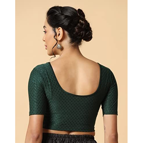 Toplot Cotton Blend Lycra Stretchable Round Neck Blouses For Women Readymade (Blouse-5058-Green-34)