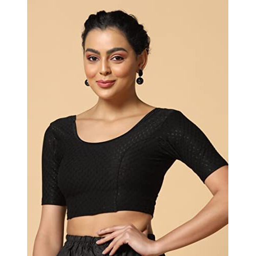 Toplot Cotton Blend Lycra Stretchable Readymade Blouses Pack Of 2 (Combo-5058-Blk-Blk-40)