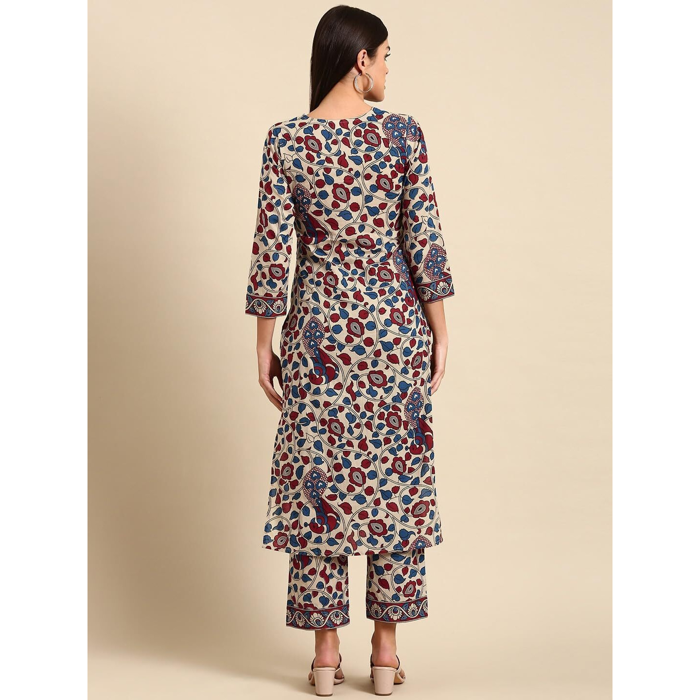 Gosriki Women's Rayon Blend Straight Printed Kurta With Pant (Nakari Cream-Gs_Xl_Cream_X-Large)