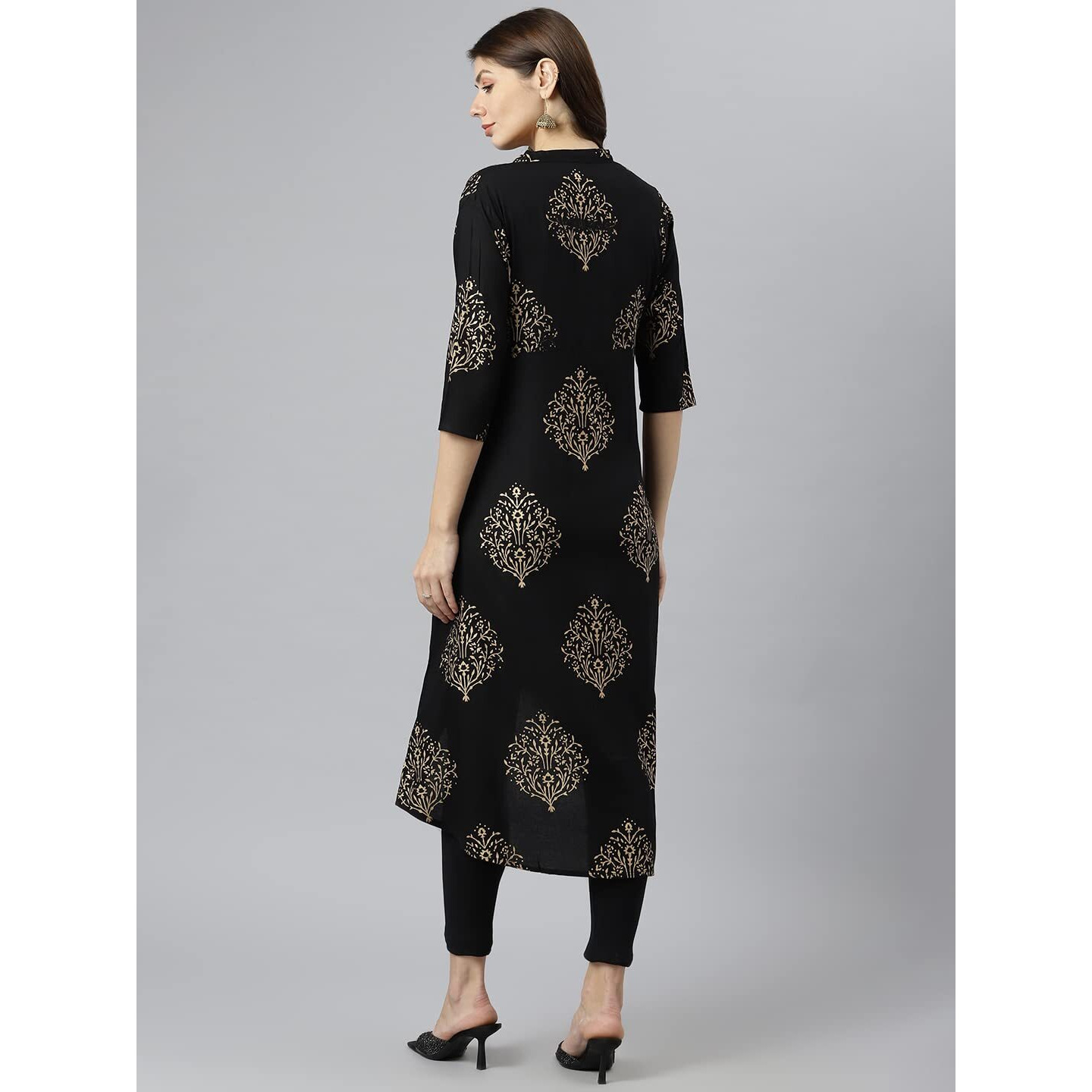 Gosriki Women's Rayon A-Line Printed Kurta (Zayoki Black_2Xl-Go_Black_Xx-Large)