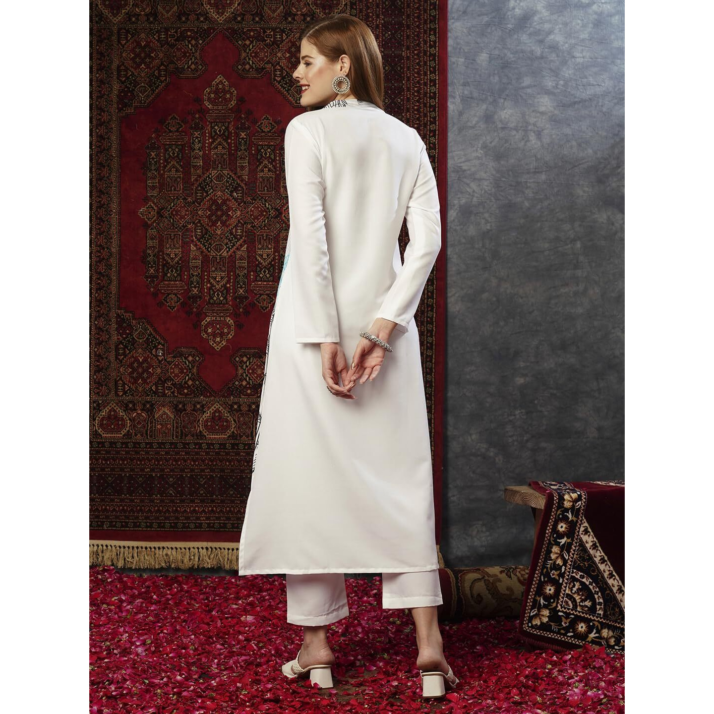 Gosriki Women's Cotton Blend Straight Printed Kurta With Pant (Nabhita White-Jl-Gs_M_White_Medium)