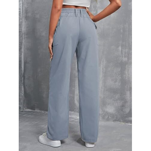 Toplot Cotton Solid Multi-Pocket Cargo Pant For Women (Wide-Leg-Cargo-5195-Silver-34)