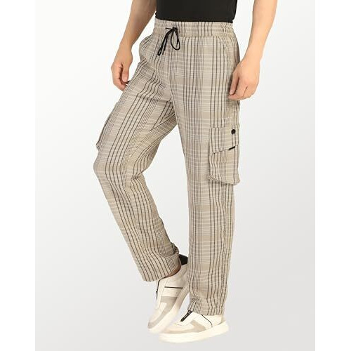 Toplot Men's Regular Casual Pants (Chex-Trouser-5208-Beige-28_Beige