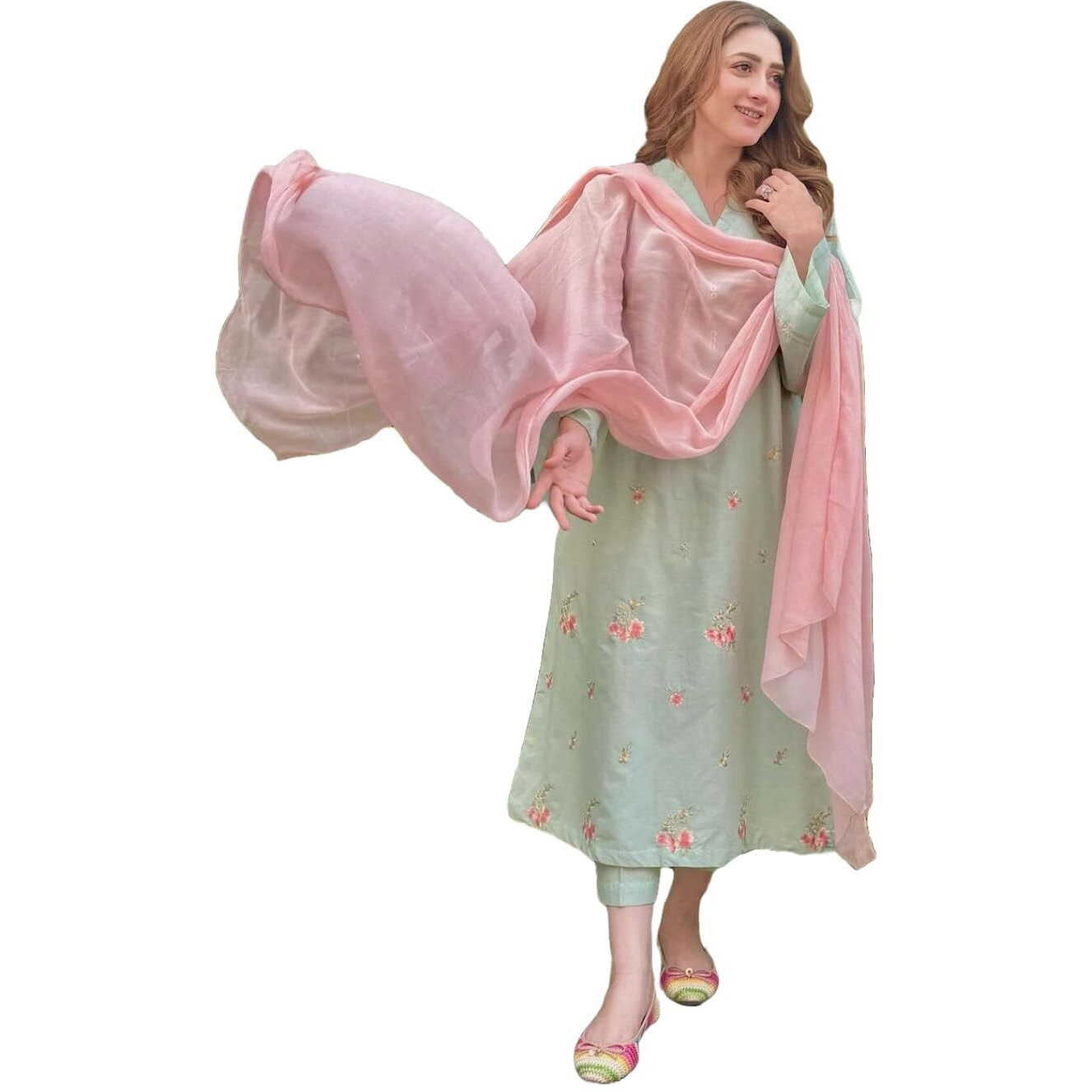 Gosriki Women's Rayon Blend Embroidered Straight Kurta With Pant & Dupatta (Baad Green-Gs_S_Green_Small)