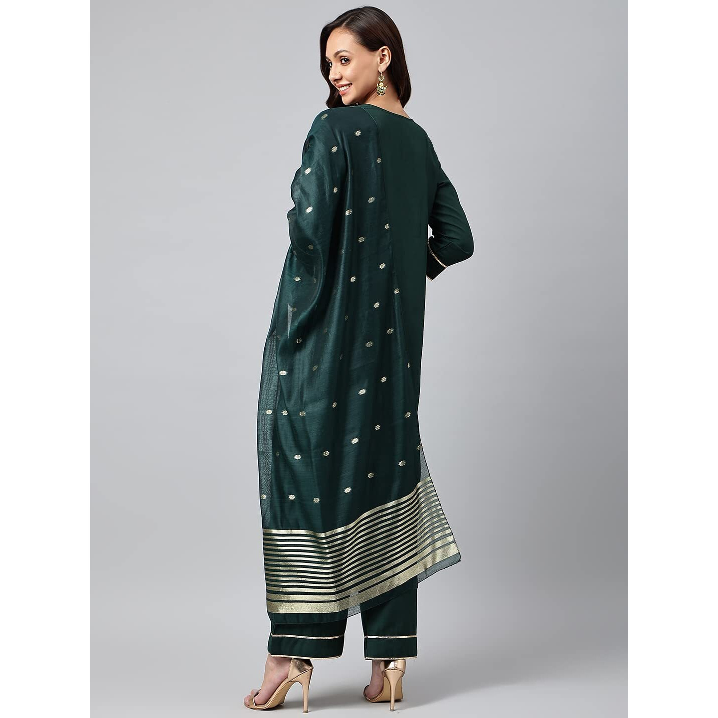Gosriki Women's Cotton Blend Straight Solid Kurta With Palazzo & Dupatta (Vtm Green_S-Go_Green_Small)