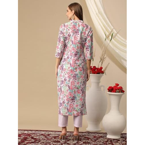 Gosriki Women's Cotton Blend Straight Printed Kurta With Pant (Aria Multi-Gs_Xxl_Multi_Xx-Large) Multicolour