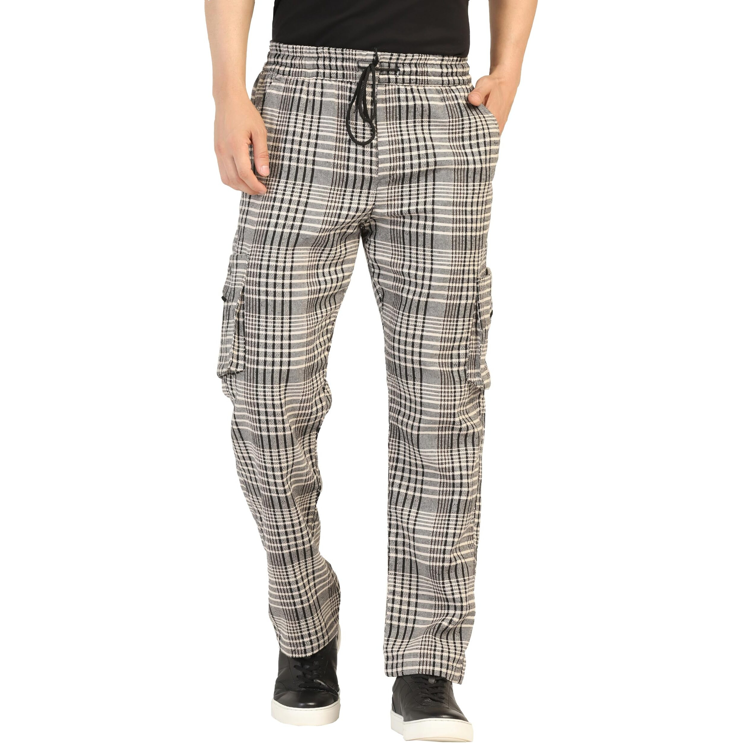 Toplot Men's Regular Casual Pants (Chex-Trouser-5208-Grey-28_Grey