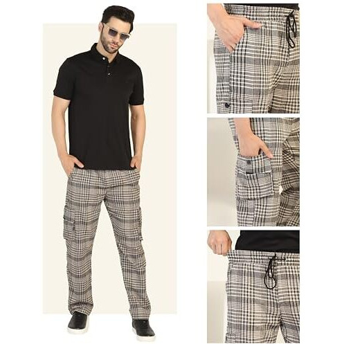 Toplot Men's Regular Casual Pants (Chex-Trouser-5208-Grey-28_Grey