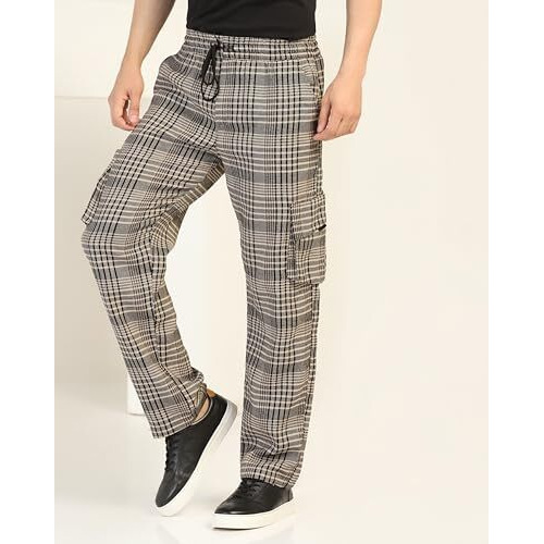 Toplot Men's Regular Casual Pants (Chex-Trouser-5208-Grey-28_Grey
