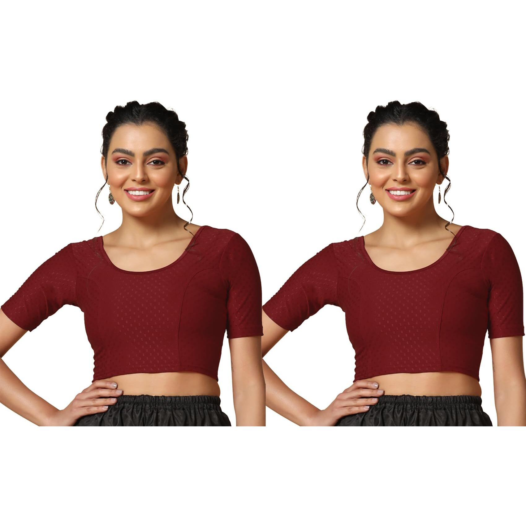 Toplot Cotton Blend Lycra Stretchable Readymade Blouses Pack Of 2 (Combo-5058-Mrn-Mrn-36) Maroon-Maroon