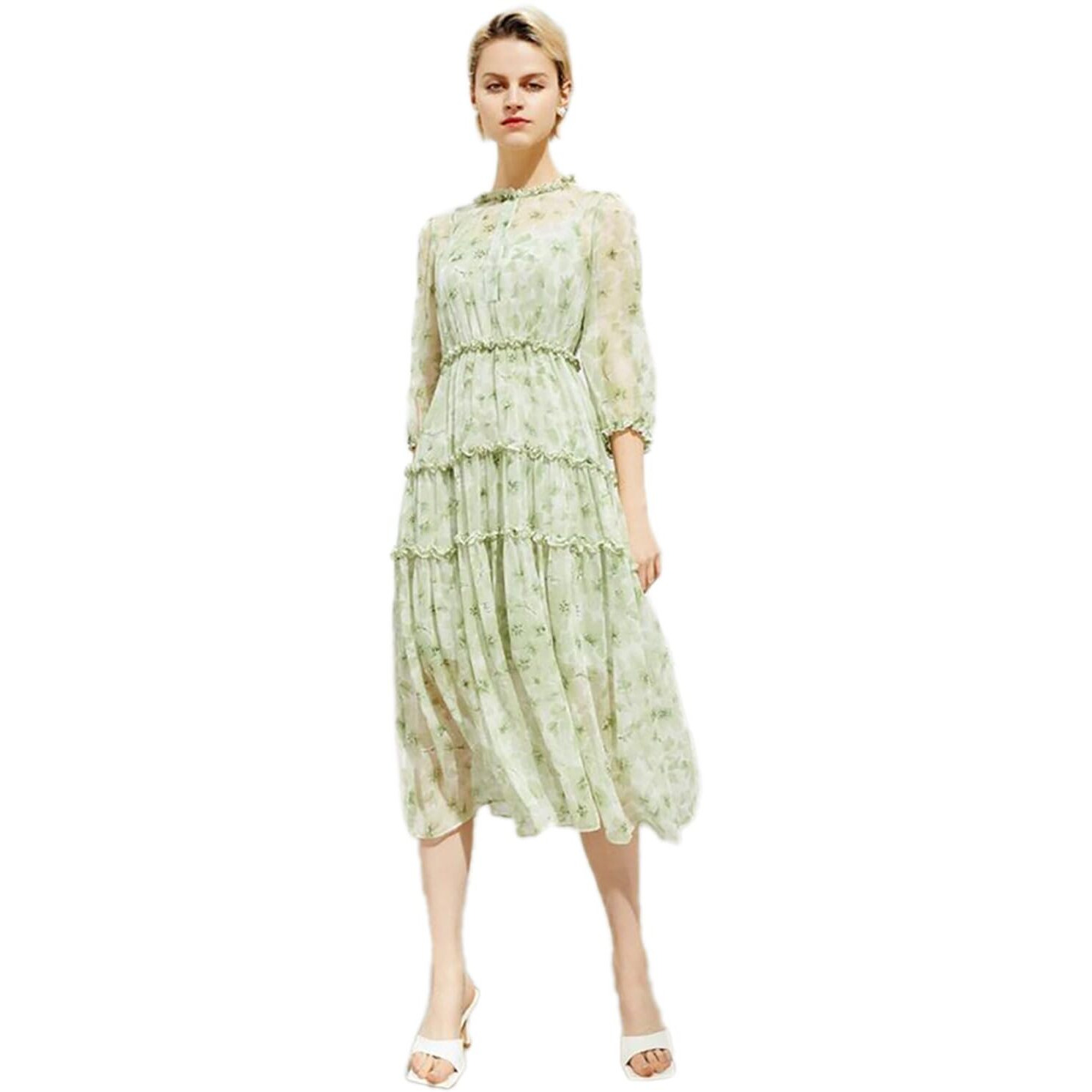 Toplot Dress For Women With Floral Print (Dress-5133-Pista-S) Green