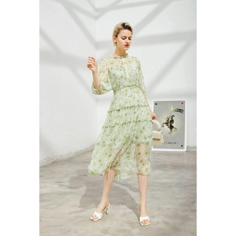 Toplot Dress For Women With Floral Print (Dress-5133-Pista-S) Green