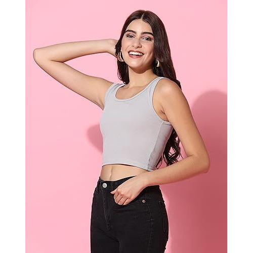 Toplot Women's Combo Solid Ribbed Scoop Neck Sleeveless Slim Fit Tank Top Pack Of 2 (Combo-5069-Gry-Prl-Xl)