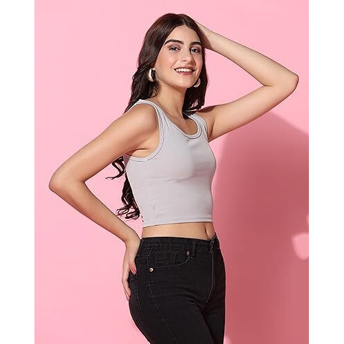 Toplot Women's Combo Solid Ribbed Scoop Neck Sleeveless Slim Fit Tank Top Pack Of 2 (Combo-5069-Gry-Prl-Xl)