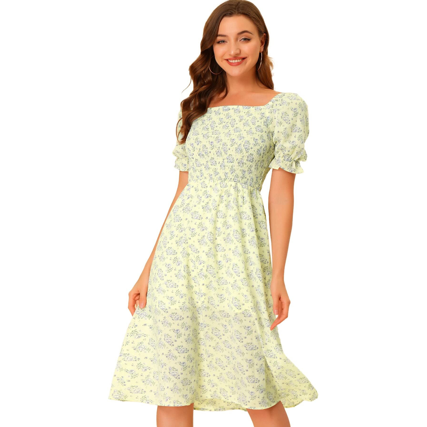 Toplot Dresses For Women Knee Length With Floral Print(Dress-5107-Pista-L)