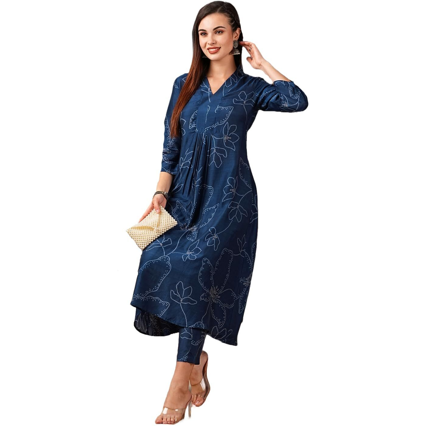 Gosriki Women's Cotton Blend Anarkali Printed Kurta With Pant (Marup Blue-Nw-Gs_Xxl_Blue_Xx-Large)