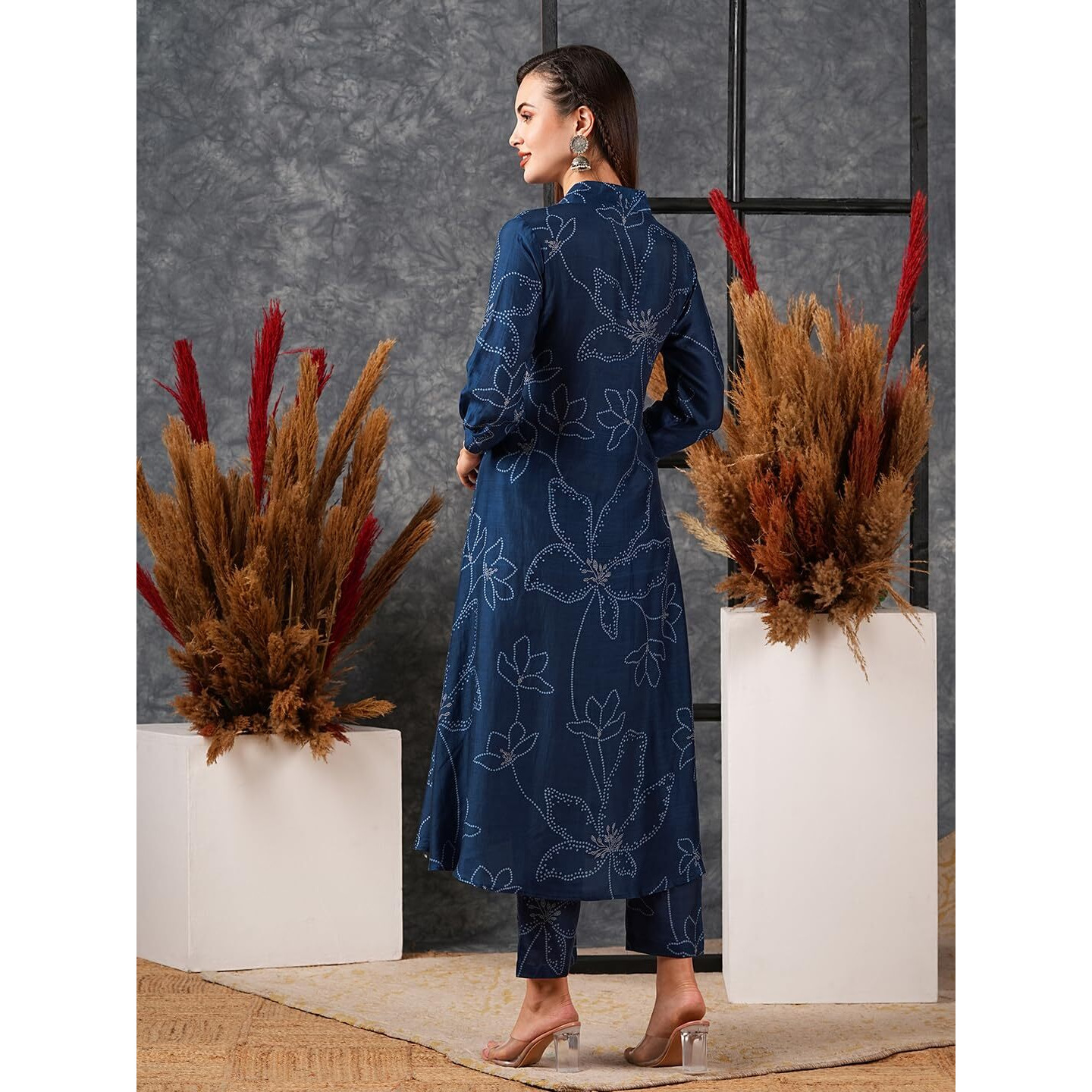 Gosriki Women's Cotton Blend Anarkali Printed Kurta With Pant (Marup Blue-Nw-Gs_Xxl_Blue_Xx-Large)