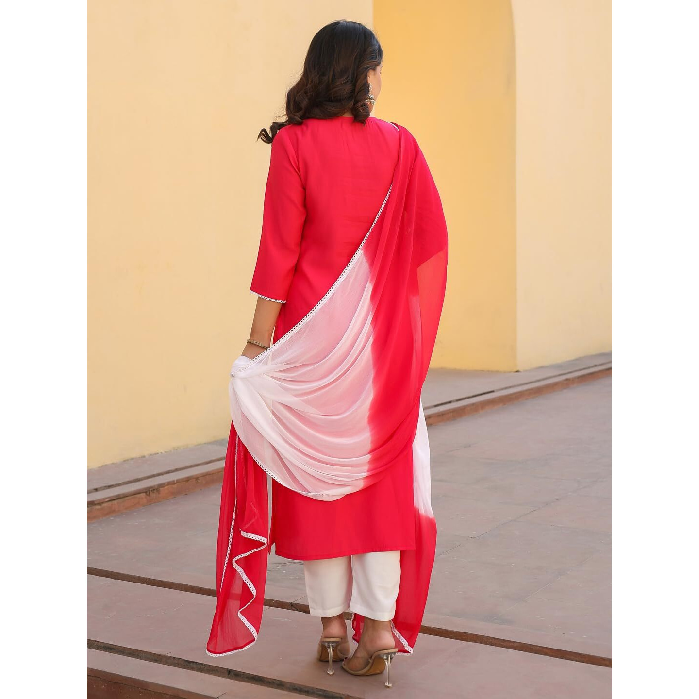 Gosriki Women's Rayon Blend Embroidered Straight Kurta With Pant & Dupatta (Vimurat Pink-Gs_S_Pink_Small)